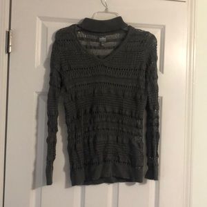Gray sweater with neck strap